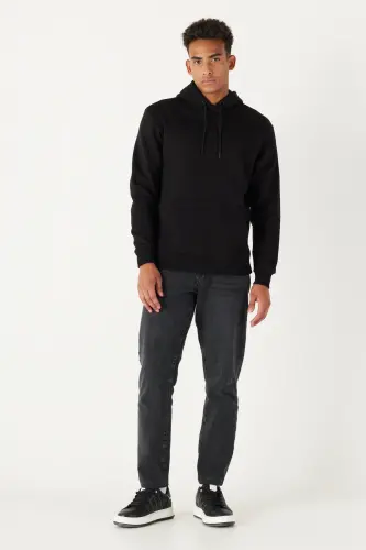 Erkek Siyah 2'li Paket Pamuklu İçi Polarlı Sweatshirt Kapüşonlu Kanguru Cepli Standart Fit - Siyah - 7