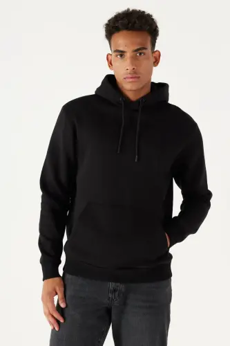 Erkek Siyah 2'li Paket Pamuklu İçi Polarlı Sweatshirt Kapüşonlu Kanguru Cepli Standart Fit - Siyah - 8