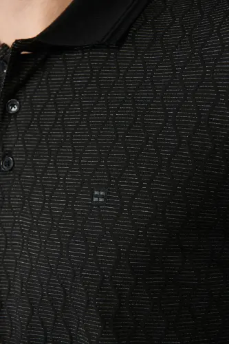 Erkek Siyah 3 Düğmeli Jakarlı Polo Yaka Regular Fit T-Shirt A41Y1051 - Siyah - 5
