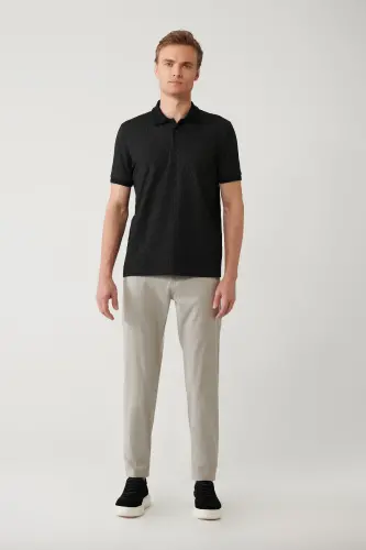 Erkek Siyah 3 Düğmeli Jakarlı Polo Yaka Regular Fit T-Shirt A41Y1051 - Siyah - 6