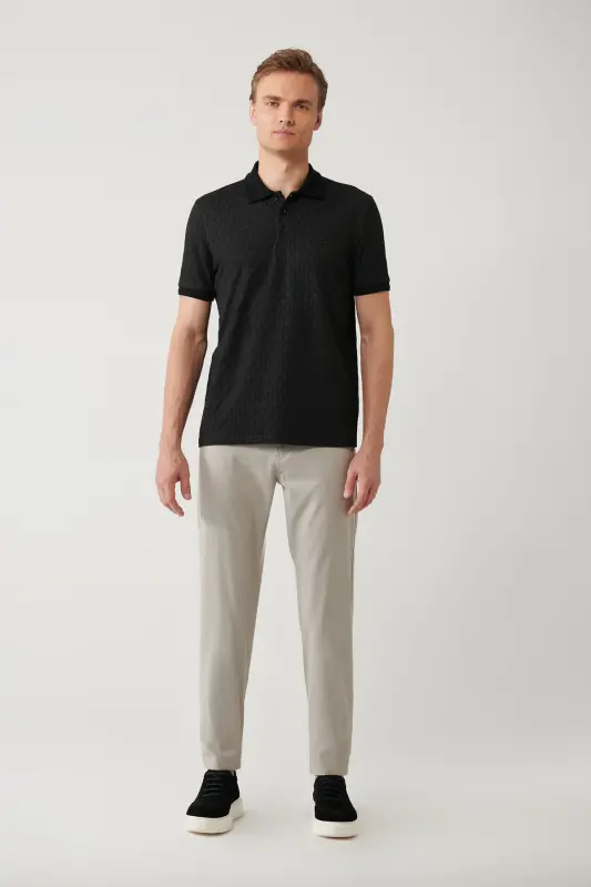 Erkek Siyah 3 Düğmeli Jakarlı Polo Yaka Regular Fit T-Shirt A41Y1051 - Siyah - 6