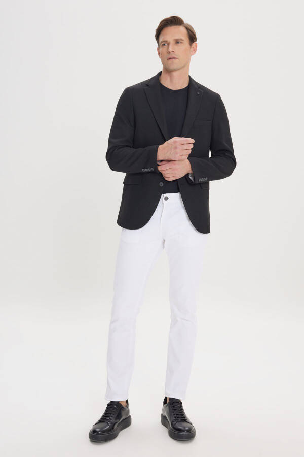 Erkek Siyah 360 Derece Her Yöne Esneyen Slim Fit Dar Kesim Mono Yaka Blazer Ceket-Siyah - 2