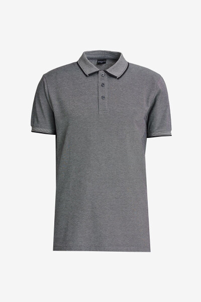 Erkek Siyah-açık Siyah-gri 3'lü Çekmeyen Pamuklu Slim Fit Dar Kesim Kıvrılmaz Polo Yaka Tişört-SIYAH - 7