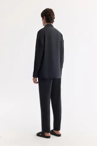 Erkek Siyah Alttan Britli Yaka Soft Touch Oversize Fit Gömlek A51Y2168 - Siyah - 4