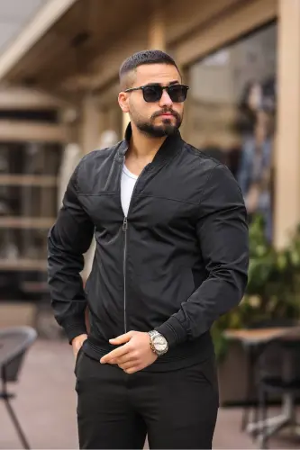 Erkek Siyah Baharlık Basic Bomber Ceket - siyah bndk 