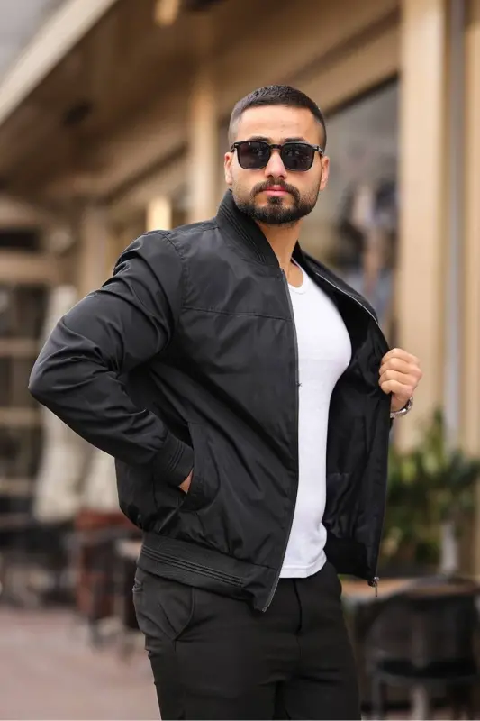 Erkek Siyah Baharlık Basic Bomber Ceket - siyah bndk - 3