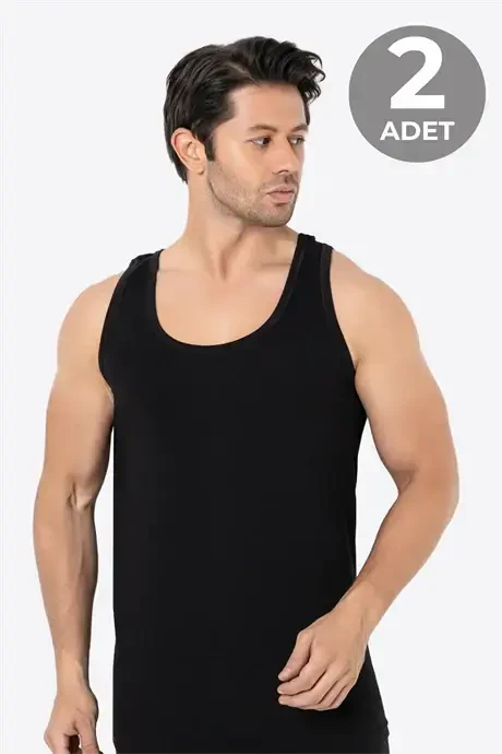 Erkek Siyah Bambu Atlet 2'li Paket Yumuşak Esnek İnce Kumaş Nefes Alan Atlet - 1