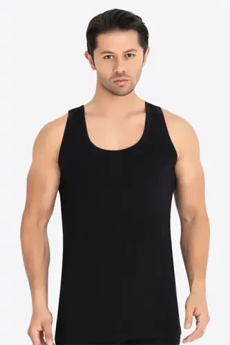 Erkek Siyah Bambu Atlet 2'li Paket Yumuşak Esnek İnce Kumaş Nefes Alan Atlet - 3