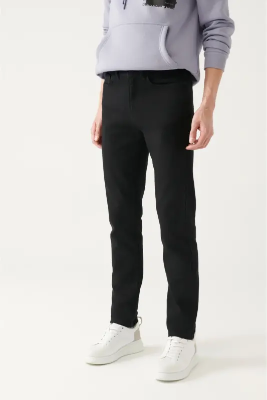 Erkek Siyah Basic 5 Cepli Pamuklu Slim Fit Pantolon B003007 - 2