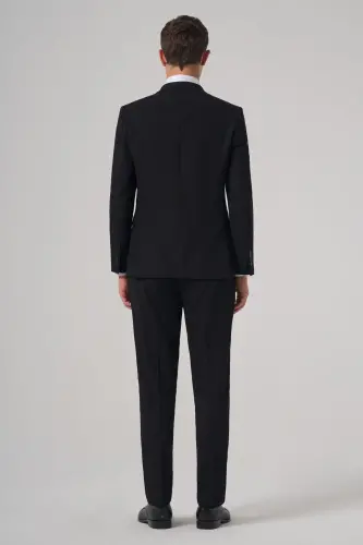 Erkek Siyah Basic Düz Slim Fit Dar Kesim Çift Yırtmaç Takım Elbise - 5