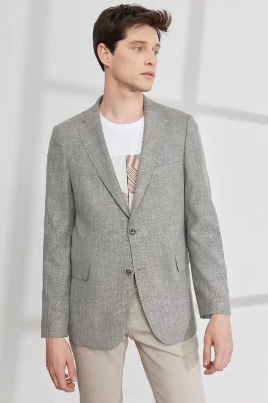 Erkek Siyah-bej Comfort Fit Rahat Kesim Mono Yaka Desenli Blazer Ceket - Siyah-Bej - Altınyıldız Classics
