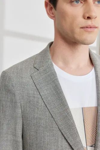 Erkek Siyah-bej Comfort Fit Rahat Kesim Mono Yaka Desenli Blazer Ceket - Siyah-Bej - 3