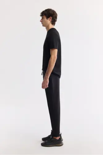 Erkek Siyah Beli Lastikli Bağcıklı Bi-Stretch Regular Fit Eşofman Altı A51Y3400 - Siyah - 3
