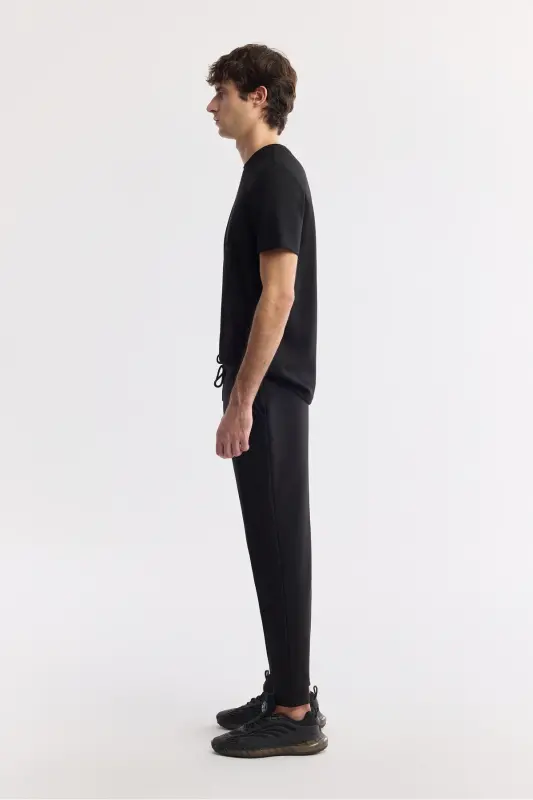 Erkek Siyah Beli Lastikli Bağcıklı Bi-Stretch Regular Fit Eşofman Altı A51Y3400 - Siyah - 3