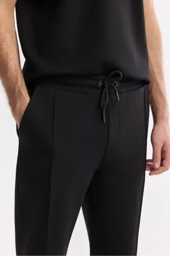 Erkek Siyah Beli Lastikli Bağcıklı Bi-Stretch Regular Fit Eşofman Altı A51Y3400 - Siyah - 5
