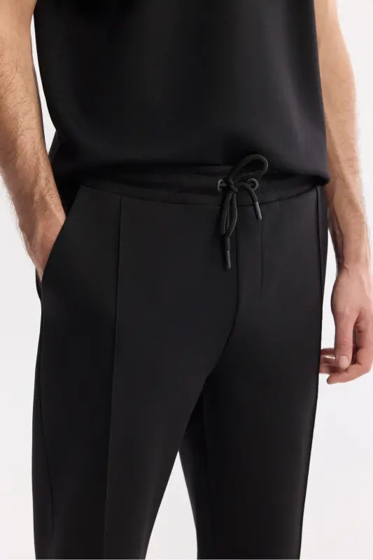 Erkek Siyah Beli Lastikli Bağcıklı Bi-Stretch Regular Fit Eşofman Altı A51Y3400 - Siyah - 5