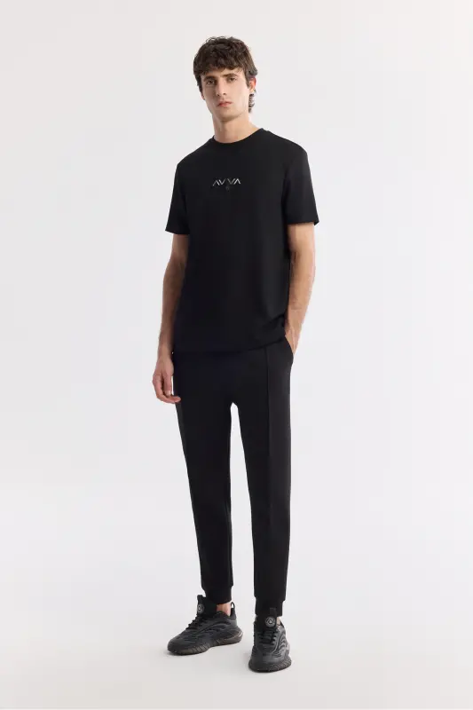 Erkek Siyah Beli Lastikli Bağcıklı Bi-Stretch Regular Fit Eşofman Altı A51Y3400 - Siyah - AVVA