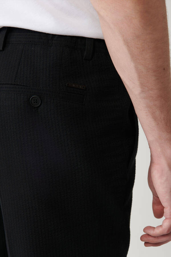 Erkek Siyah Beli Lastikli Esnek Kumaşlı Armürlü Slim Fit Pantolon A41y3200 - 7