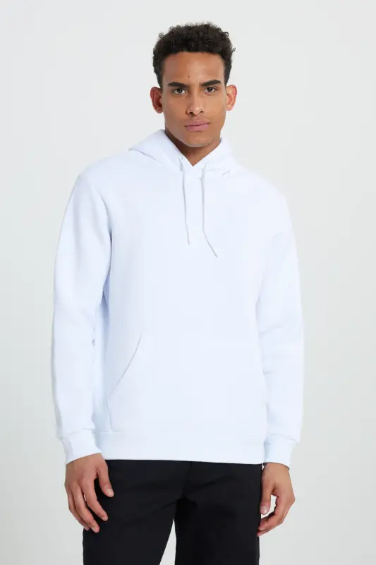 Erkek Siyah-Beyaz 2'li Paket Pamuklu İçi Polarlı Sweatshirt Kapüşonlu Kanguru Cepli Standart Fit - Beyaz-Siyah - 3