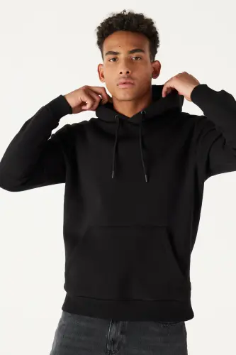 Erkek Siyah-Beyaz 2'li Paket Pamuklu İçi Polarlı Sweatshirt Kapüşonlu Kanguru Cepli Standart Fit - Beyaz-Siyah - 4