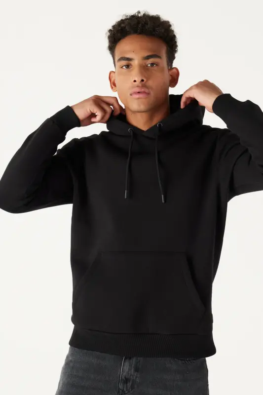 Erkek Siyah-Beyaz 2'li Paket Pamuklu İçi Polarlı Sweatshirt Kapüşonlu Kanguru Cepli Standart Fit - Beyaz-Siyah - 4
