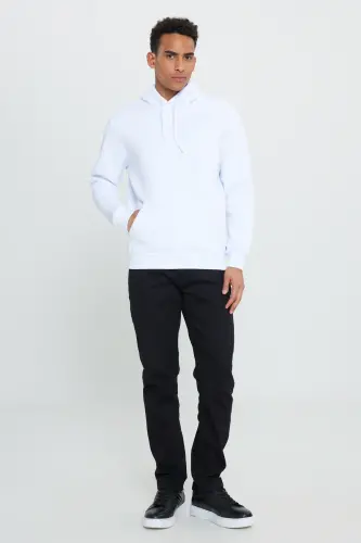 Erkek Siyah-Beyaz 2'li Paket Pamuklu İçi Polarlı Sweatshirt Kapüşonlu Kanguru Cepli Standart Fit - Beyaz-Siyah - 5