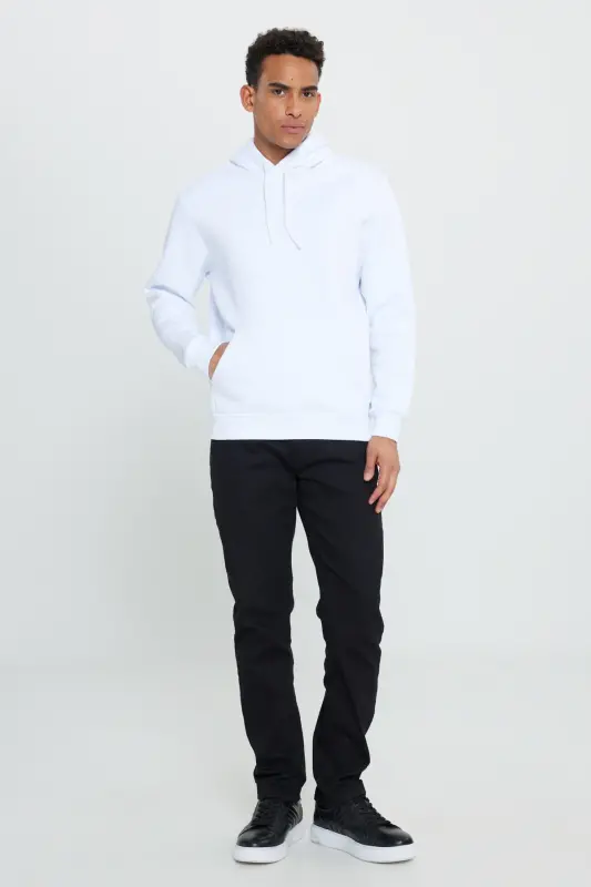 Erkek Siyah-Beyaz 2'li Paket Pamuklu İçi Polarlı Sweatshirt Kapüşonlu Kanguru Cepli Standart Fit - Beyaz-Siyah - 5