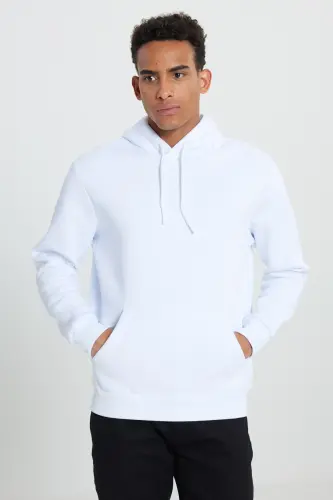 Erkek Siyah-Beyaz 2'li Paket Pamuklu İçi Polarlı Sweatshirt Kapüşonlu Kanguru Cepli Standart Fit - Beyaz-Siyah - 7