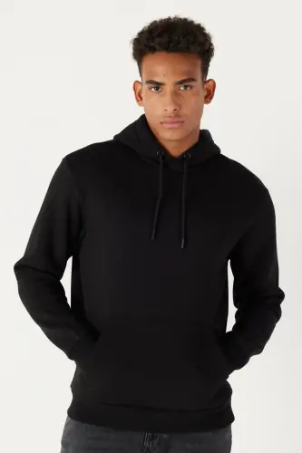 Erkek Siyah-Beyaz 2'li Paket Pamuklu İçi Polarlı Sweatshirt Kapüşonlu Kanguru Cepli Standart Fit - Beyaz-Siyah - 8