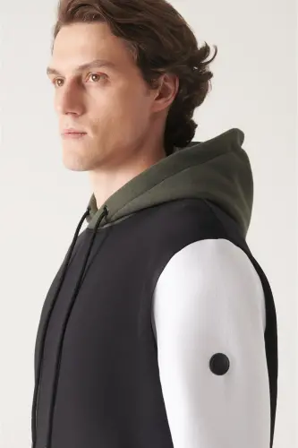 Erkek Siyah-Beyaz Kapüşonlu 3 İplik Şardonlu Sweatshirt A22Y1262 - Siyah-Beyaz - AVVA (1)