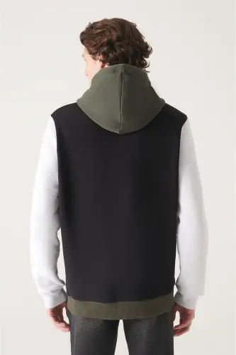 Erkek Siyah-Beyaz Kapüşonlu 3 İplik Şardonlu Sweatshirt A22Y1262 - Siyah-Beyaz - 4