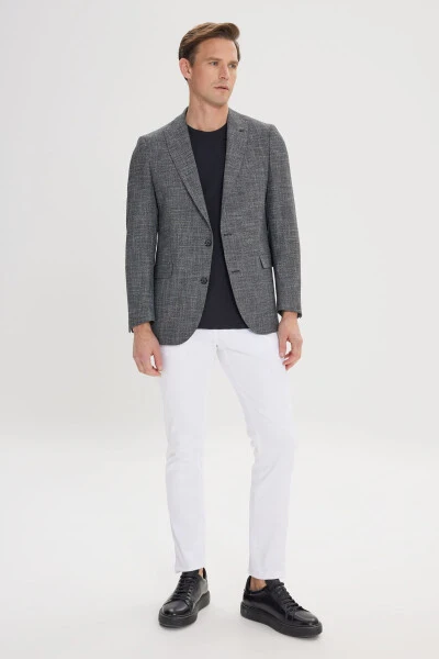 Erkek Siyah-Beyaz Regular Fit Rahat Kesim Kırlangıç Yaka Desenli Blazer Ceket - 2