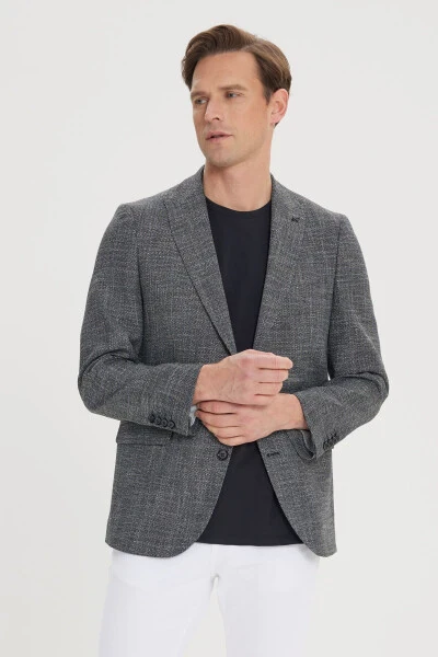 Erkek Siyah-Beyaz Regular Fit Rahat Kesim Kırlangıç Yaka Desenli Blazer Ceket - 3