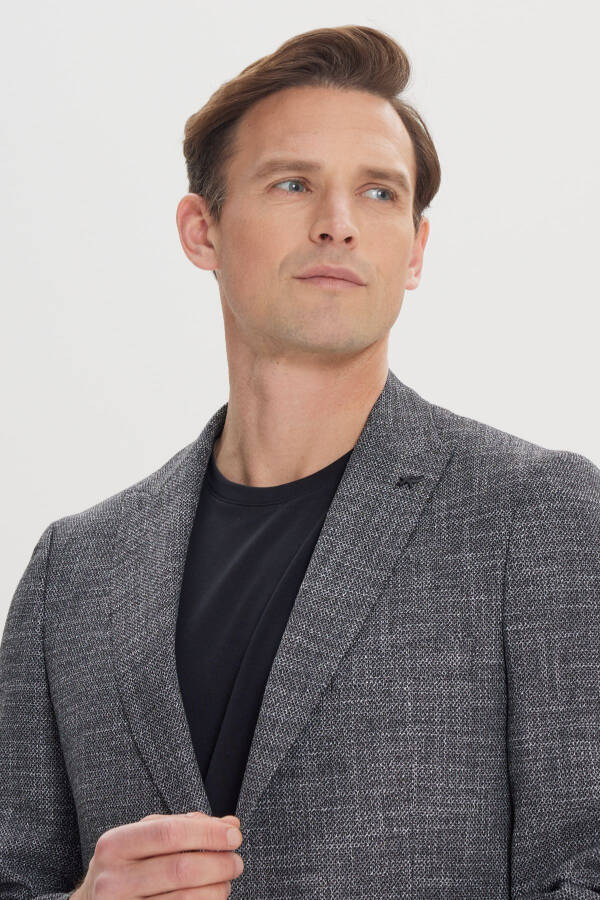 Erkek Siyah-Beyaz Regular Fit Rahat Kesim Kırlangıç Yaka Desenli Blazer Ceket - 4