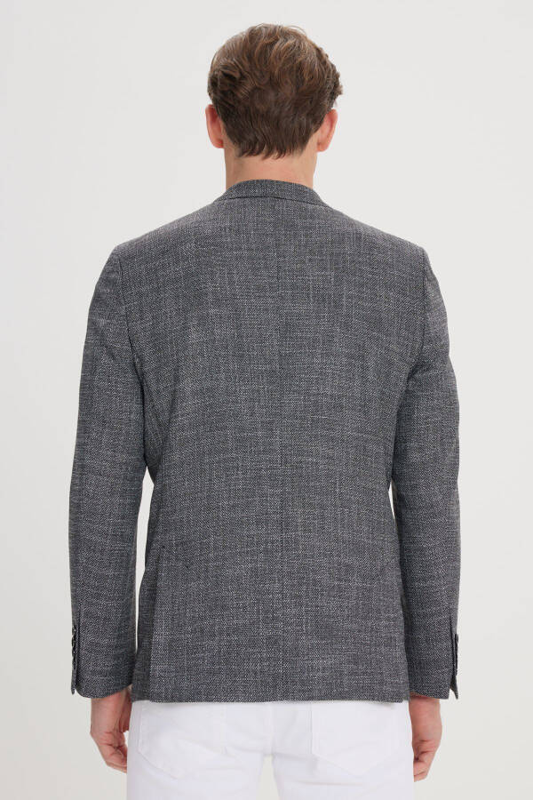 Erkek Siyah-Beyaz Regular Fit Rahat Kesim Kırlangıç Yaka Desenli Blazer Ceket - 5