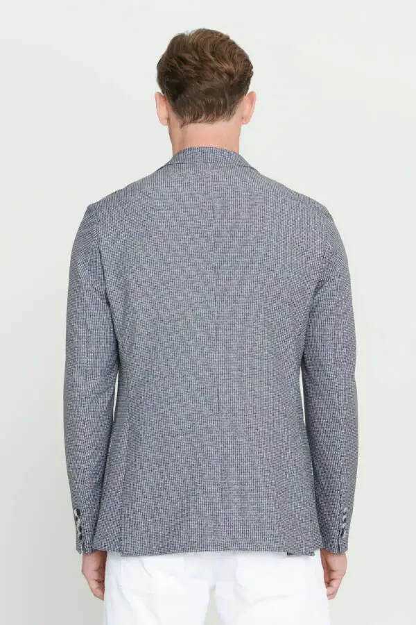 Erkek Siyah-Beyaz Slim Fit Dar Kesim Mono Yaka Desenli Blazer Ceket - 6