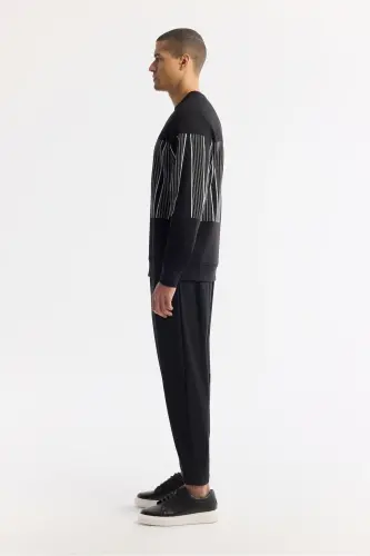 Erkek Siyah Bisiklet Yaka Baskılı Bi-Stretch İnterlok Regular Fit Sweatshirt A51Y1227 - Siyah - 3
