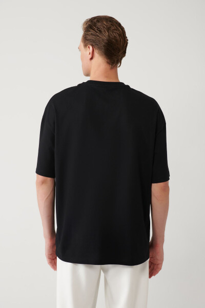 Erkek Siyah Bisiklet Yaka Baskılı Oversize T-shirt A41y1173 - 4