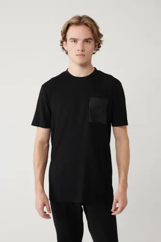 Erkek Siyah Bisiklet Yaka Baskılı Soft Touch Regular Fit T-Shirt A41Y1010 - Siyah - 1