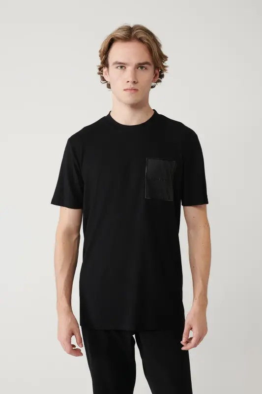 Erkek Siyah Bisiklet Yaka Baskılı Soft Touch Regular Fit T-Shirt A41Y1010 - Siyah - 1