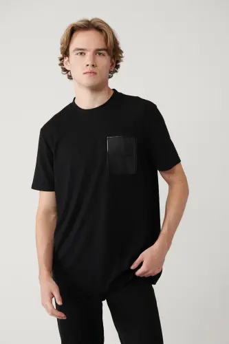 Erkek Siyah Bisiklet Yaka Baskılı Soft Touch Regular Fit T-Shirt A41Y1010 - Siyah - 3