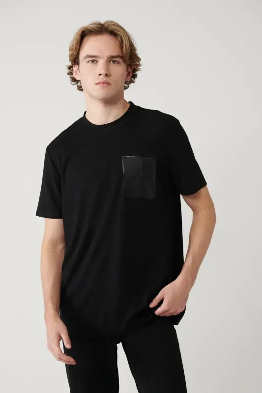 Erkek Siyah Bisiklet Yaka Baskılı Soft Touch Regular Fit T-Shirt A41Y1010 - Siyah - 3