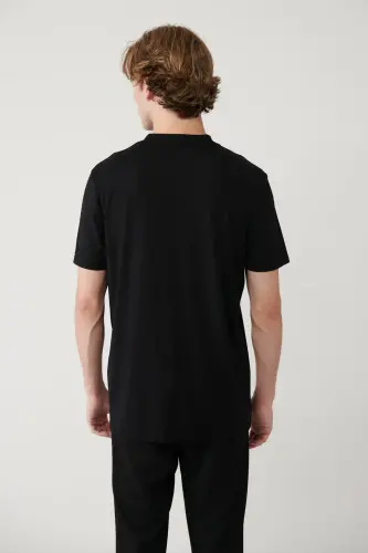Erkek Siyah Bisiklet Yaka Baskılı Soft Touch Regular Fit T-Shirt A41Y1010 - Siyah - 4