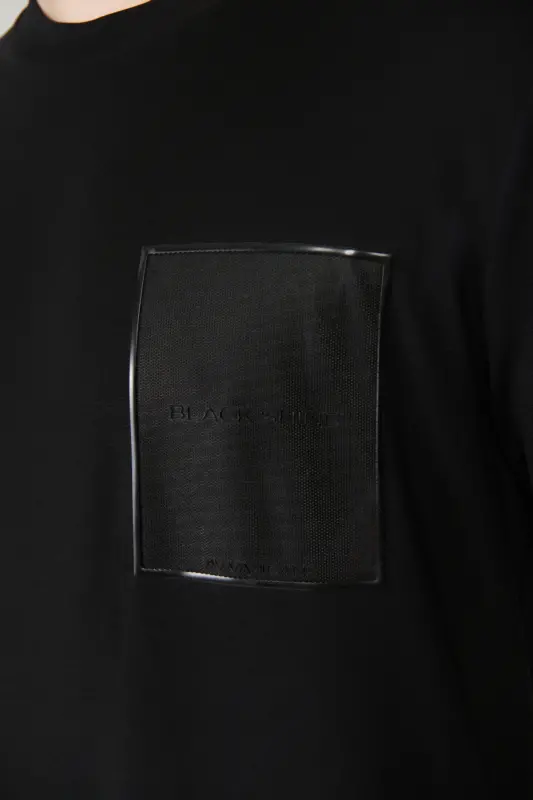 Erkek Siyah Bisiklet Yaka Baskılı Soft Touch Regular Fit T-Shirt A41Y1010 - Siyah - 5