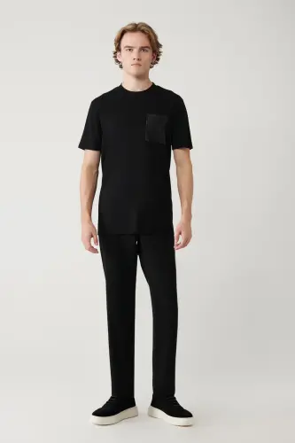 Erkek Siyah Bisiklet Yaka Baskılı Soft Touch Regular Fit T-Shirt A41Y1010 - Siyah - 6