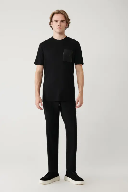 Erkek Siyah Bisiklet Yaka Baskılı Soft Touch Regular Fit T-Shirt A41Y1010 - Siyah - 6