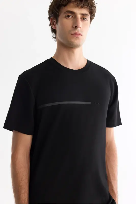 Erkek Siyah Bisiklet Yaka Elastan İnterlok Regular Fit T-Shirt A42Y1003-Siyah - 2