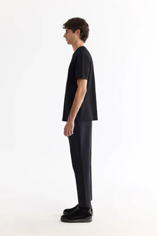 Erkek Siyah Bisiklet Yaka Elastan İnterlok Regular Fit T-Shirt A42Y1003-Siyah - 3