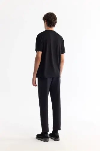 Erkek Siyah Bisiklet Yaka Elastan İnterlok Regular Fit T-Shirt A42Y1003-Siyah - 4