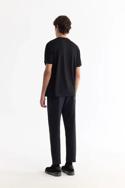 Erkek Siyah Bisiklet Yaka Elastan İnterlok Regular Fit T-Shirt A42Y1003-Siyah - 4